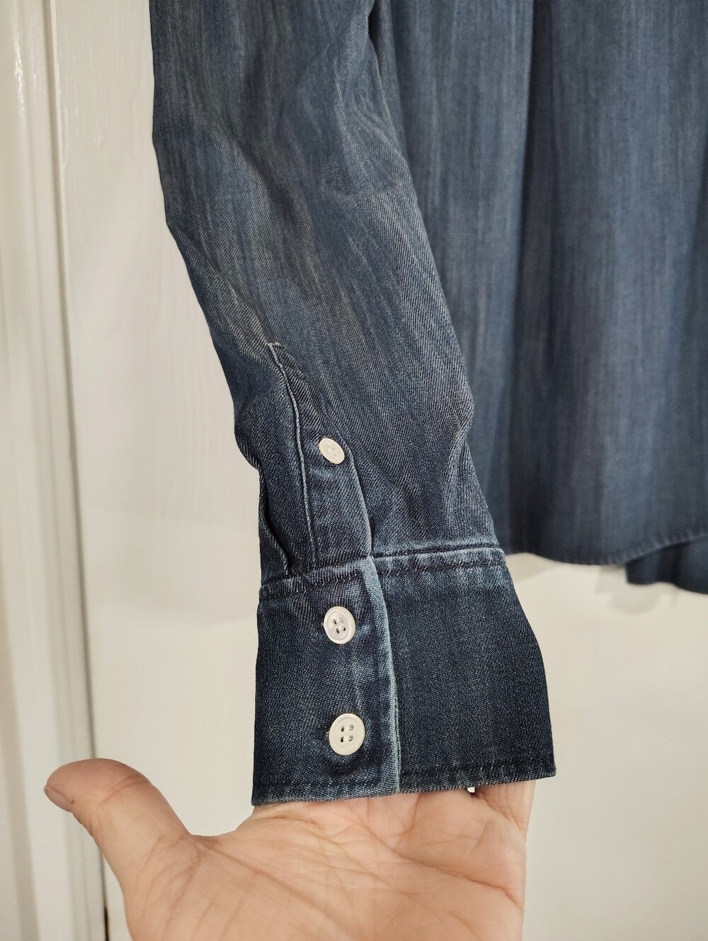 FRAME $268 Charlie Puff-Sleeve Denim Top Women's Small "Gorham" Dark Wash - Picture 14 of 15
